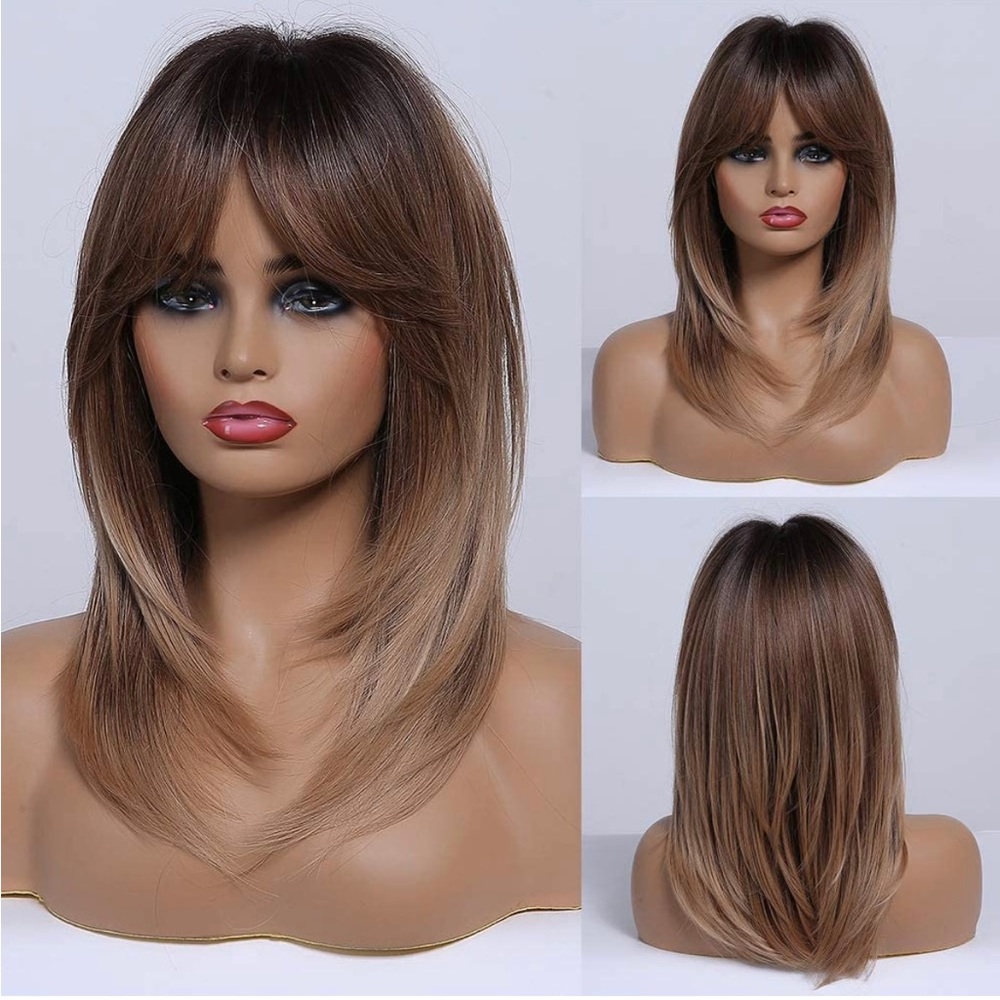 Human hair blend brown ombré bob wave wig